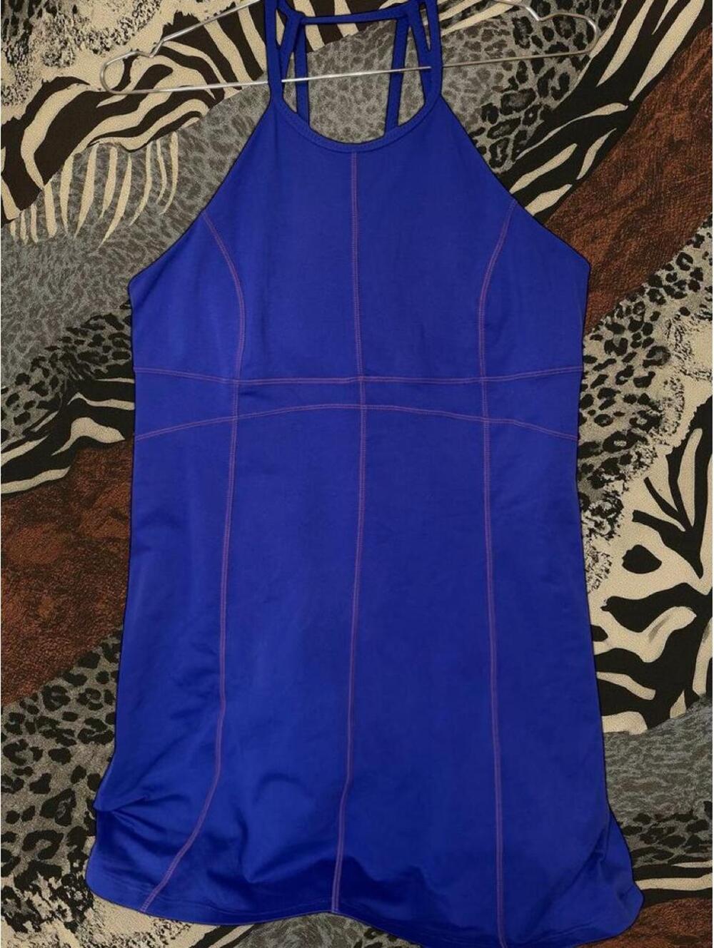 Marmot Women's Blue Halter Neck Dress with Purple Stitching - athletic dress
